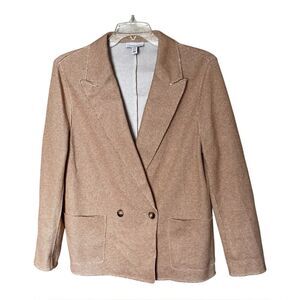 Topshop Cotton-Blend Beige Raw Edge Double Knit Boyfriend Blazer Jacket Size 10